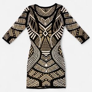 Elegant Black and Gold Geometric Dress
